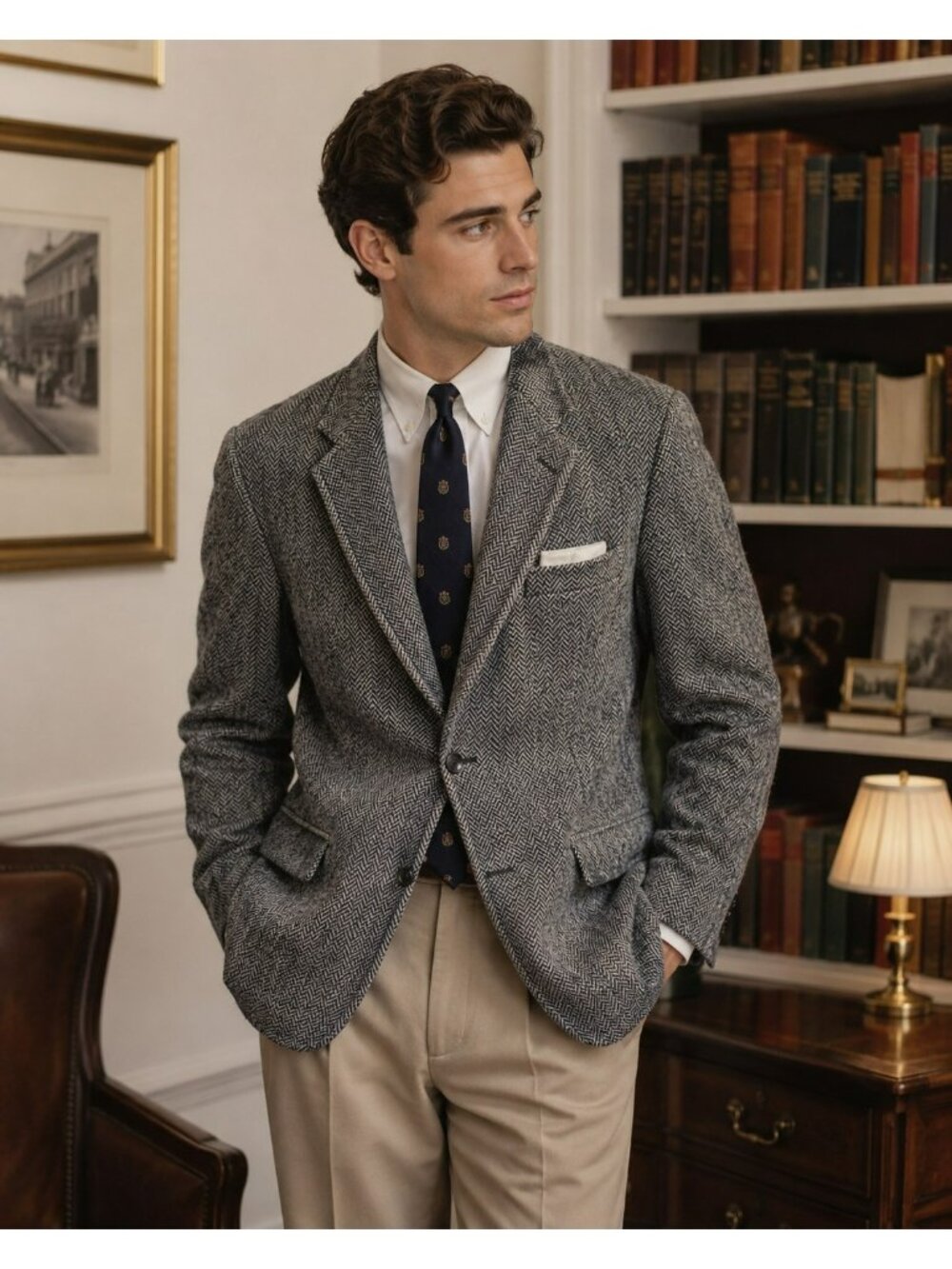 Harris Tweed Sport Coat 42 R Mens Blazer Gray Herringbone Pure Wool Elbow Patch
